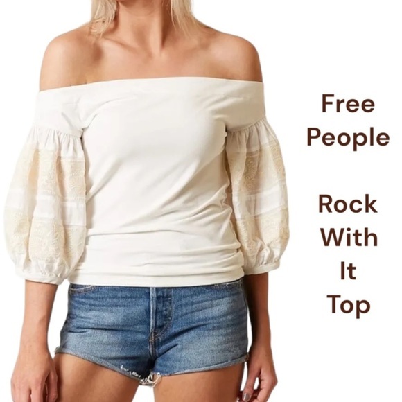 Free People ivory rock with it off the shoulder top size S - Picture 3 of 13